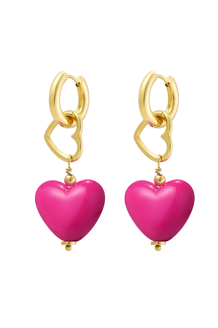 Earring double hearts pink - gold 