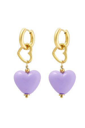 Pendiente doble corazón violeta - oro h5 