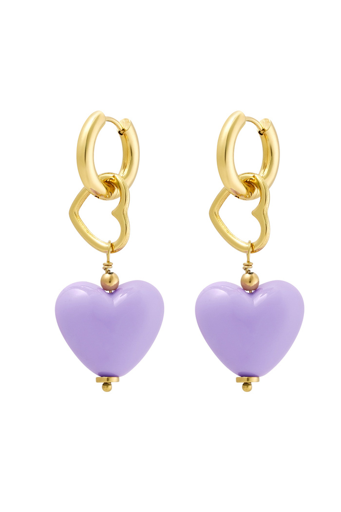 Earring double heart purple - gold 