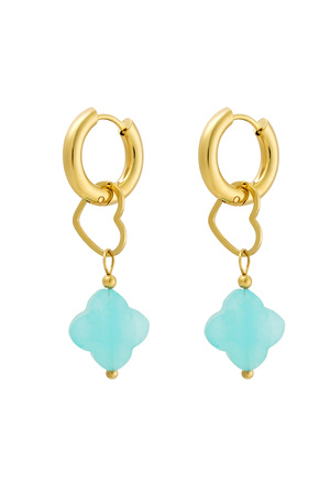 Earrings charm heart with clover - gold/blue h5 