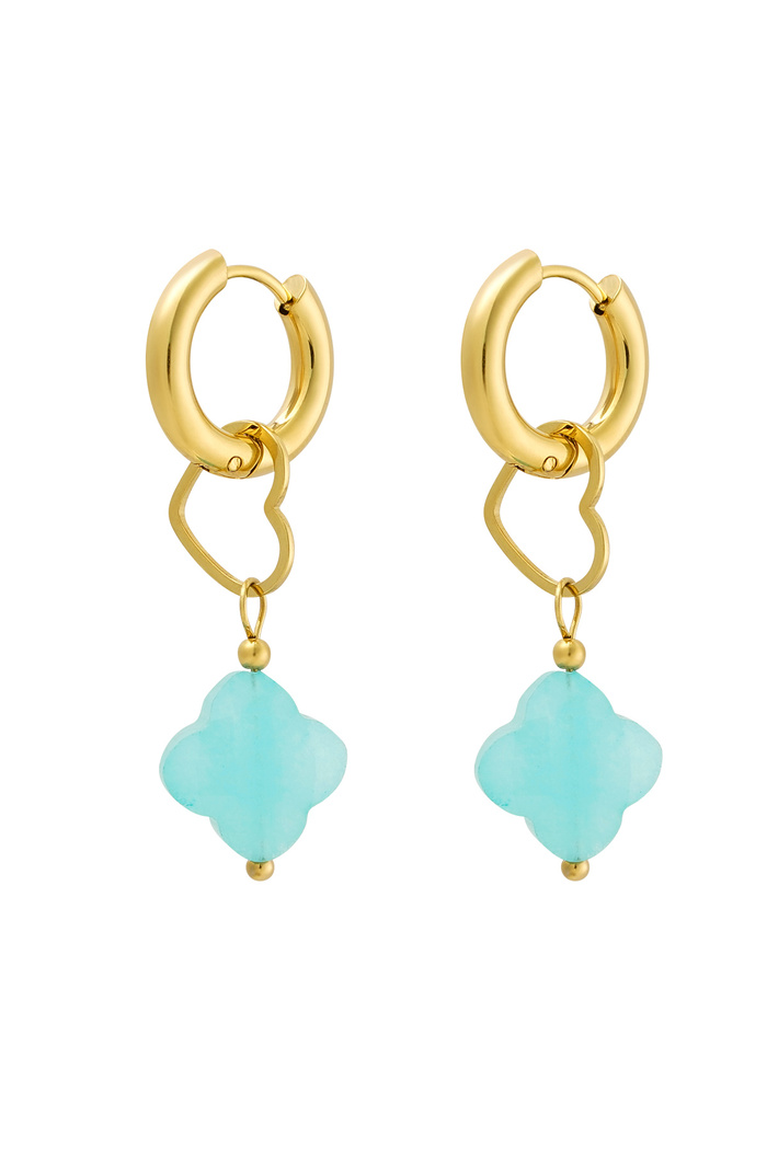 Earrings charm heart with clover - gold/blue 