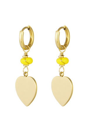 Oorbellen hart bedel met gele details - goud/geel h5 
