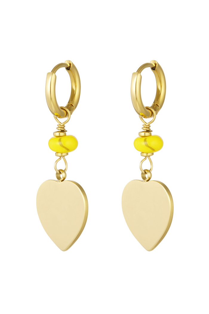 Earrings heart charm with yellow details - gold/yellow 