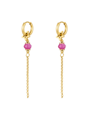 Earrings with bead pendant - gold/pink Stainless Steel h5 