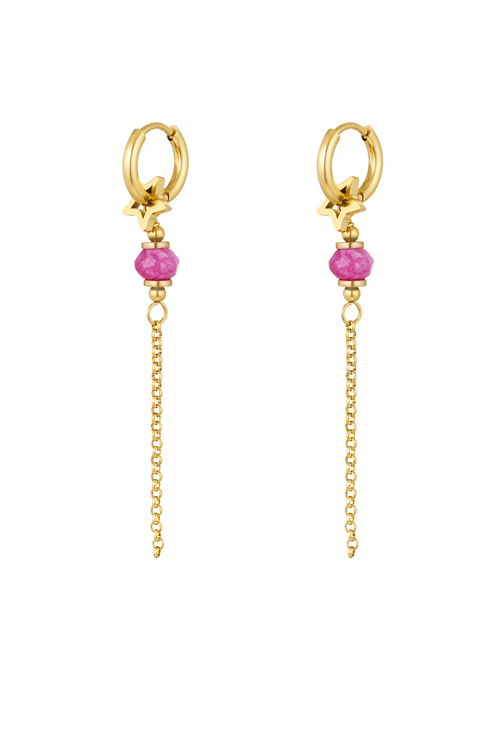 Earrings with bead pendant - gold/pink Stainless Steel 