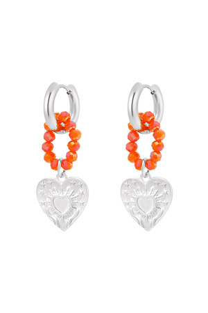 Boucles d'oreilles coeurs et perles orange - argent h5 
