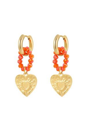 Earring hearts and beads orange - gold h5 
