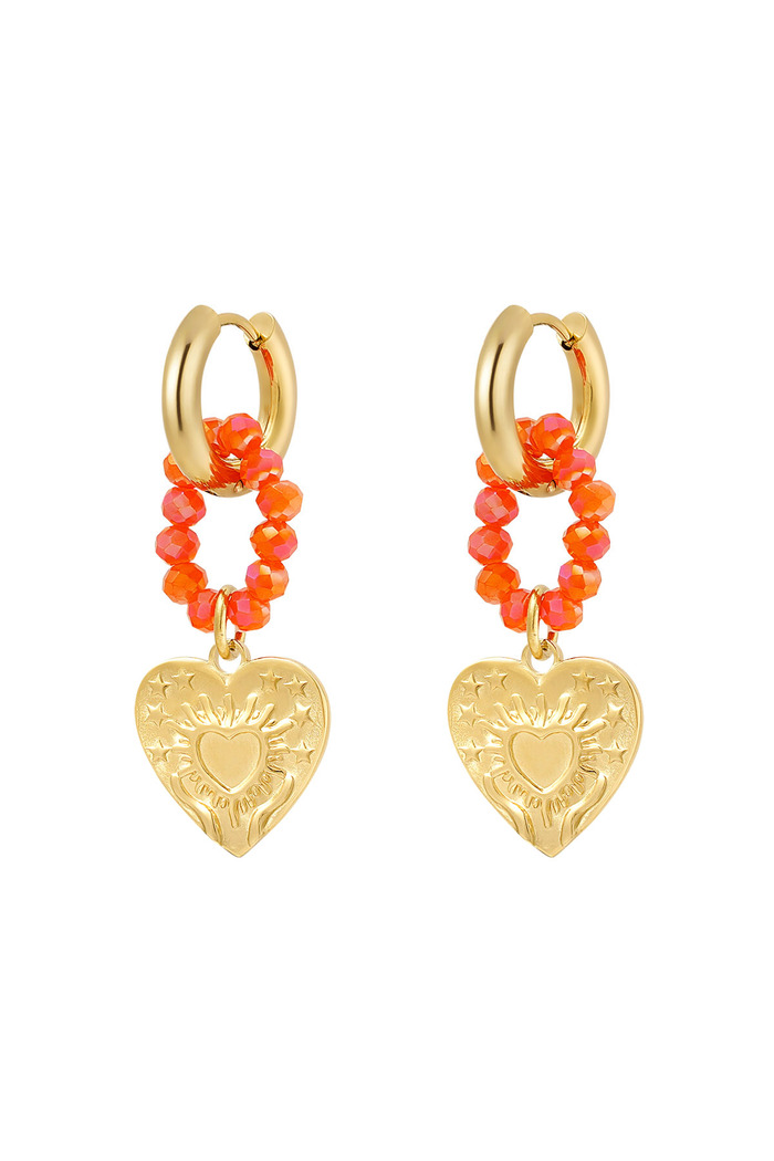 Earring hearts and beads orange - gold 