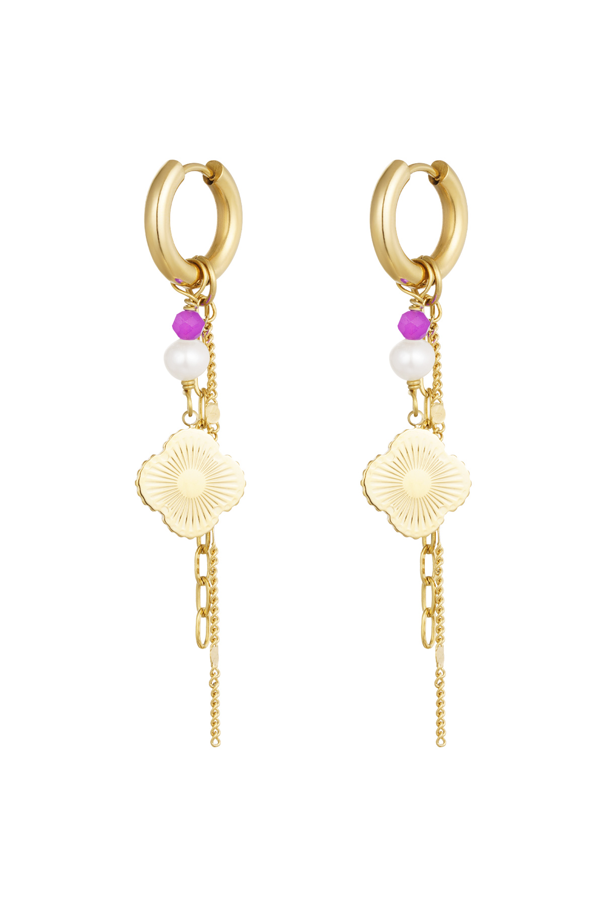 Earrings charm party - gold/pink