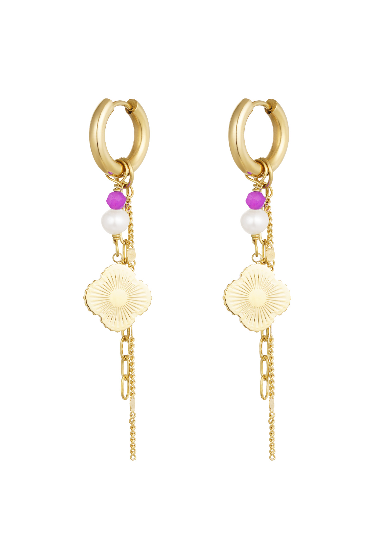 Earrings charm party - Gold color/pink