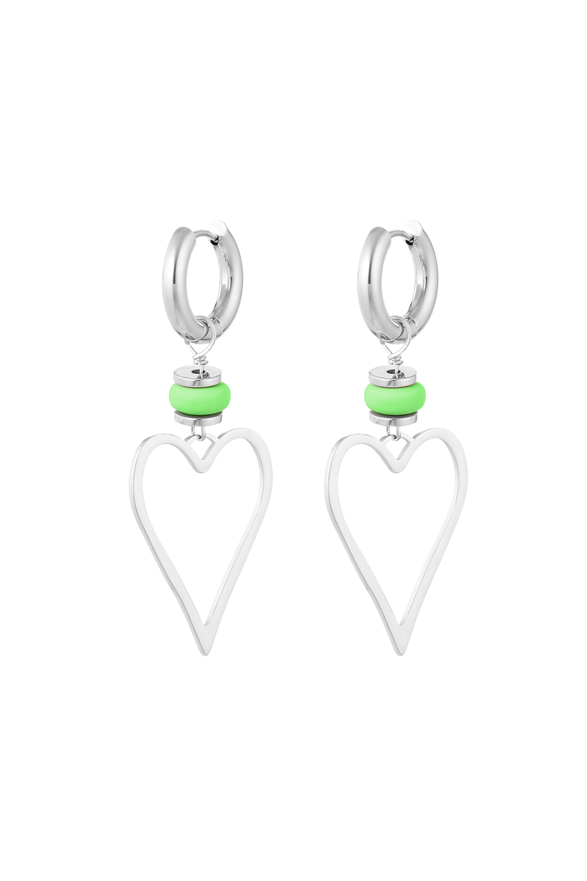 Earrings heart with bead - silver/green