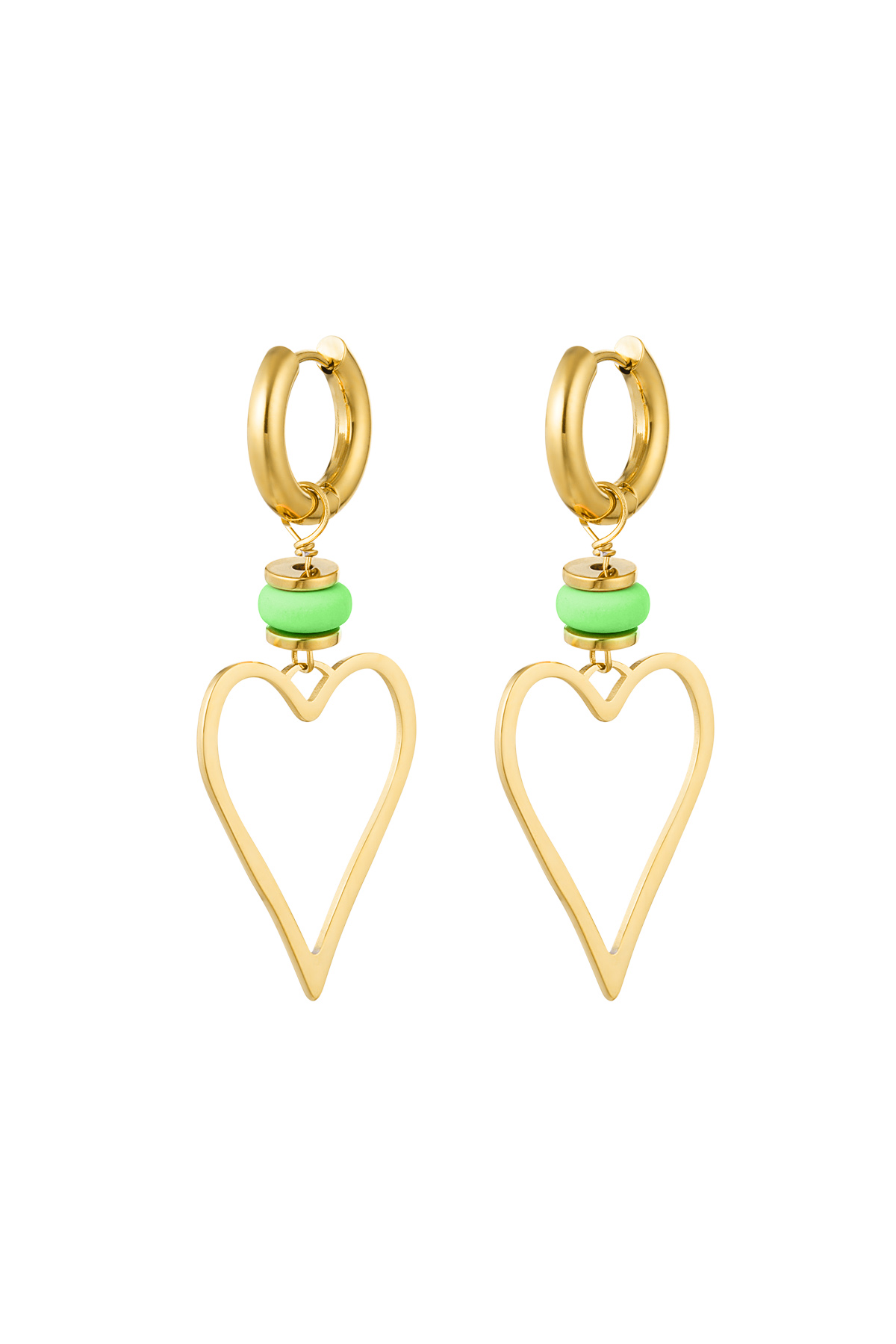 Boucles d'oreilles coeur avec perle - or/vert