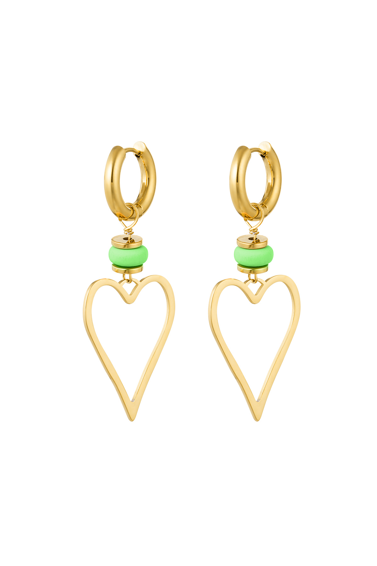 Pendientes corazón con perla - Color dorado/verde