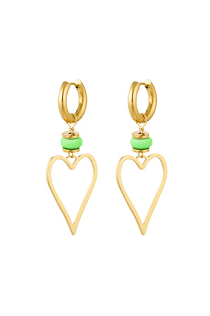 Earrings heart with bead - gold/green h5 