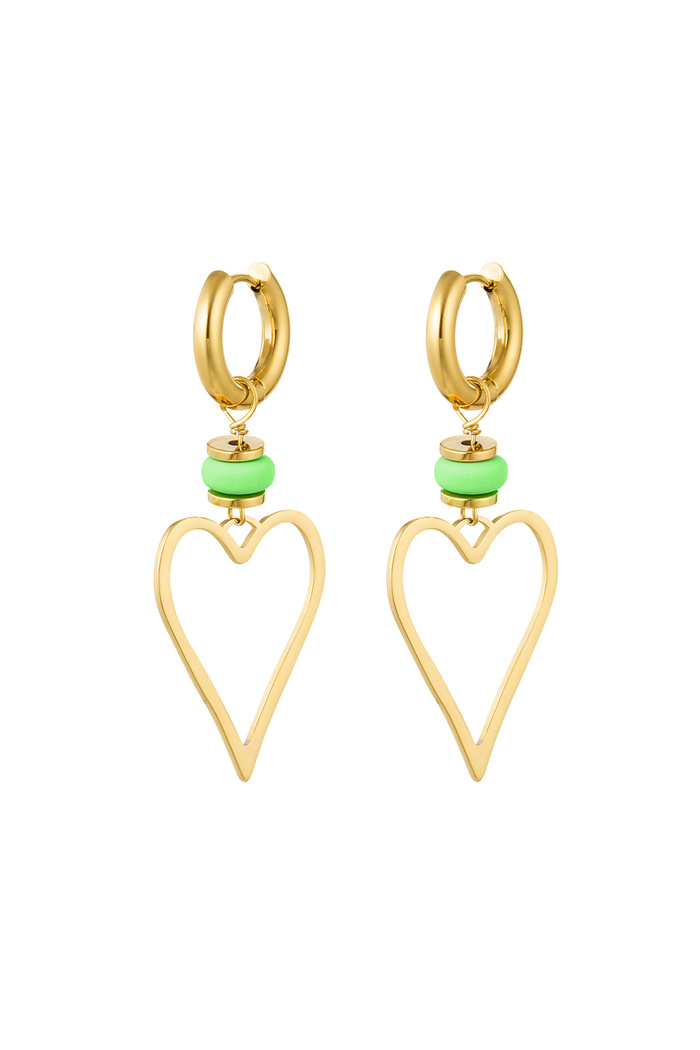 Earrings heart with bead - gold/green 