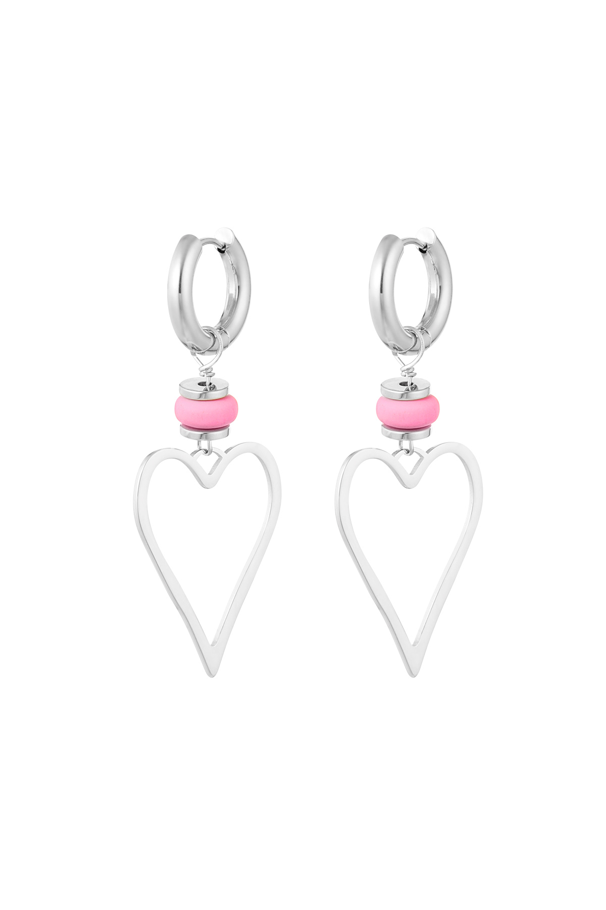 Earrings heart with bead - Silver color/pink 