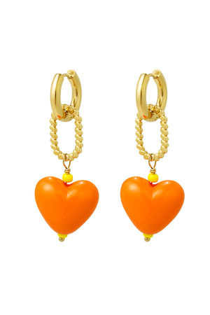 Pendiente corazón naranja - oro h5 
