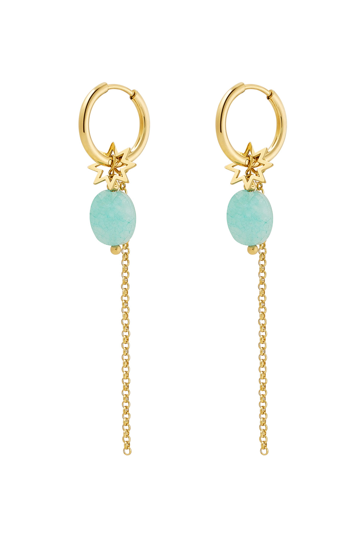 Earrings necklace with stone and charm - Gold color/blue