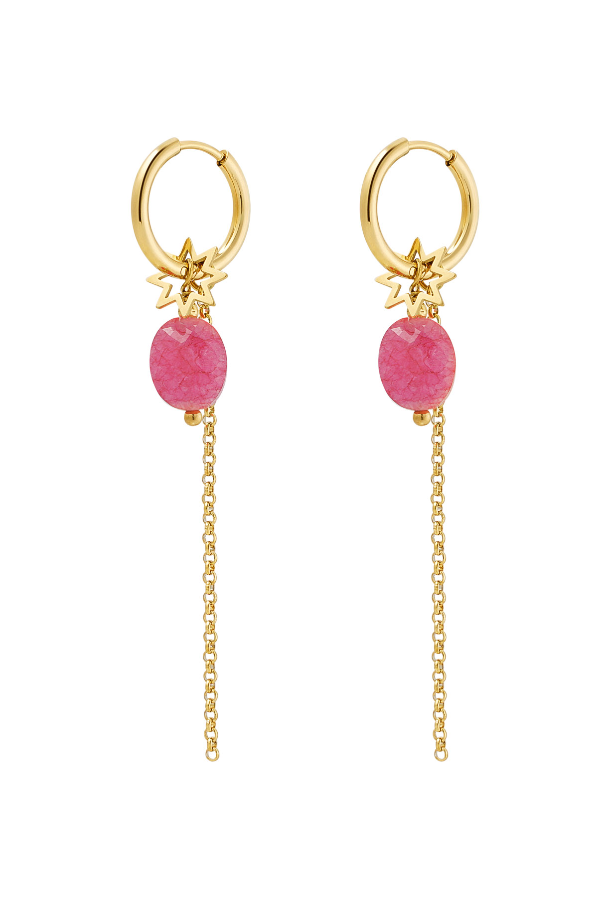 Ohrringe, Halskette mit Stein und Anhänger – Gold/Rosa