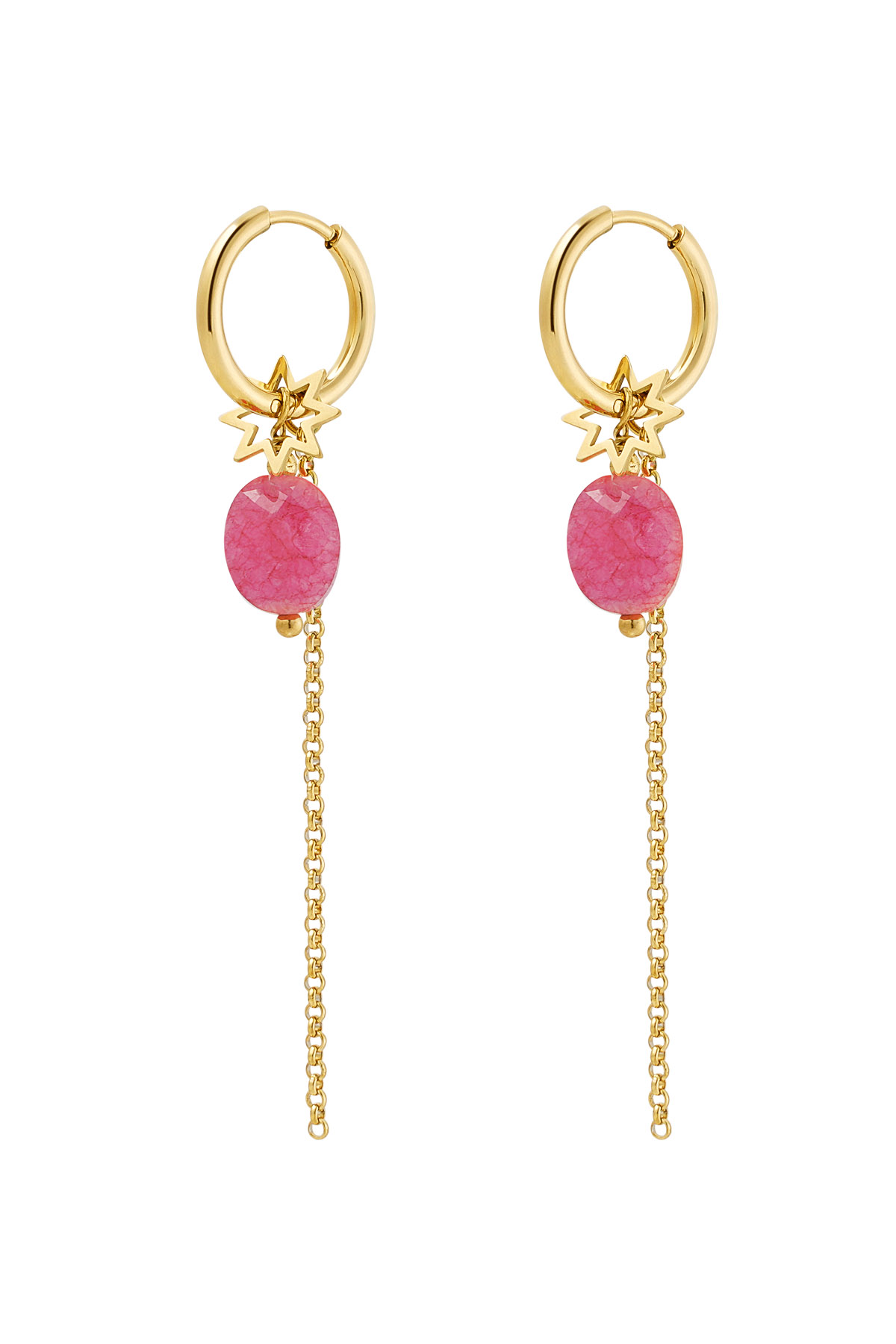 Earrings necklace with stone and charm - gold/pink h5 