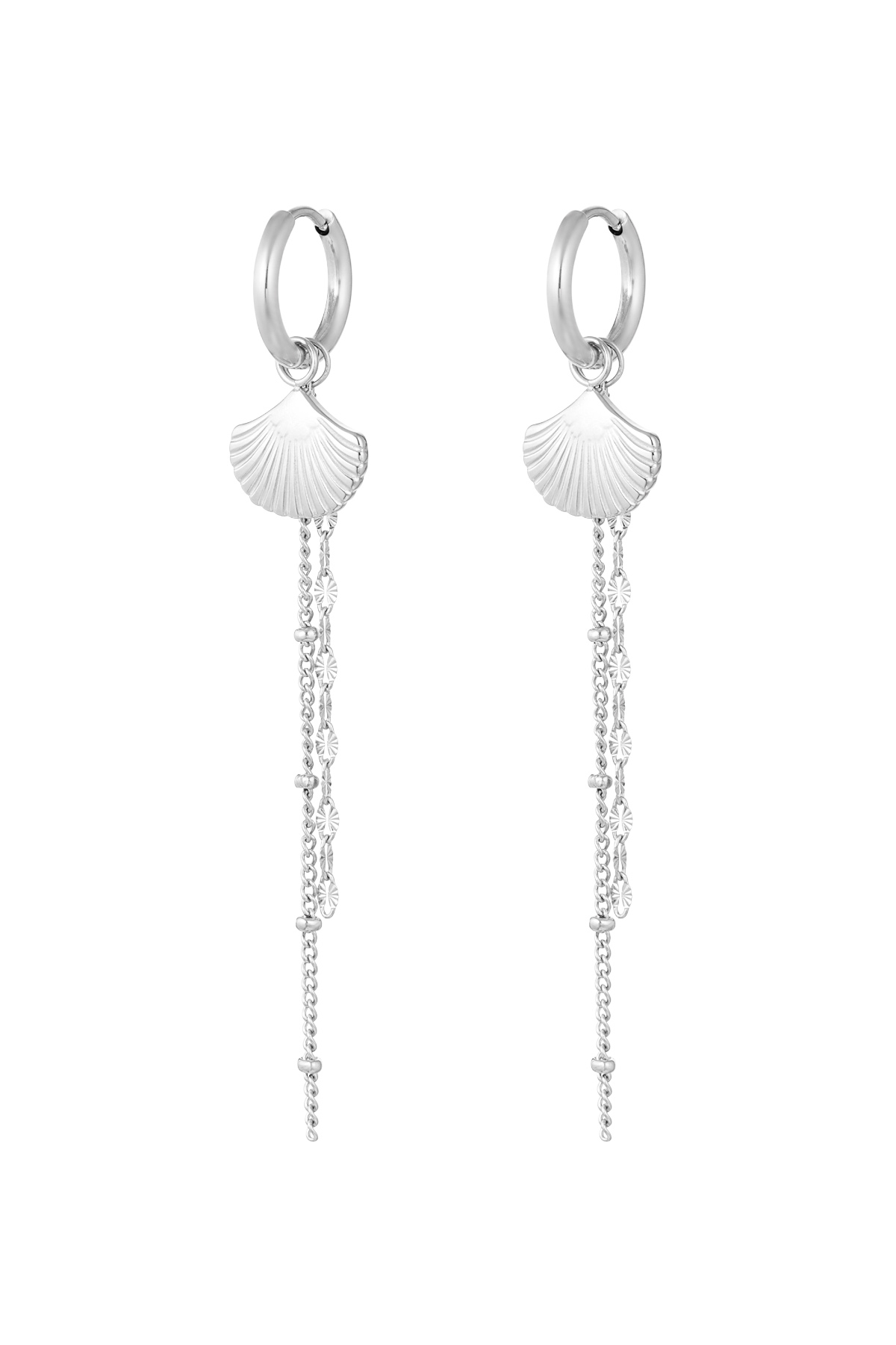 Earrings shell with chain - silver h5 