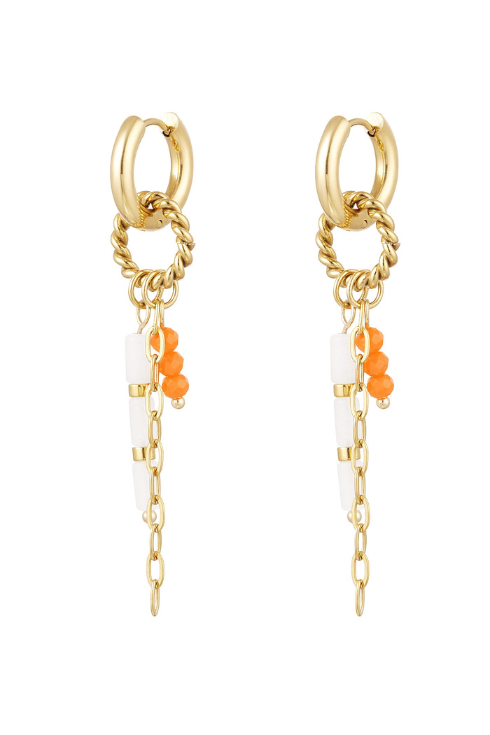 Earring many pendants orange - gold 