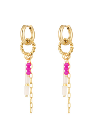 Earring with many pendants fuchsia - gold h5 