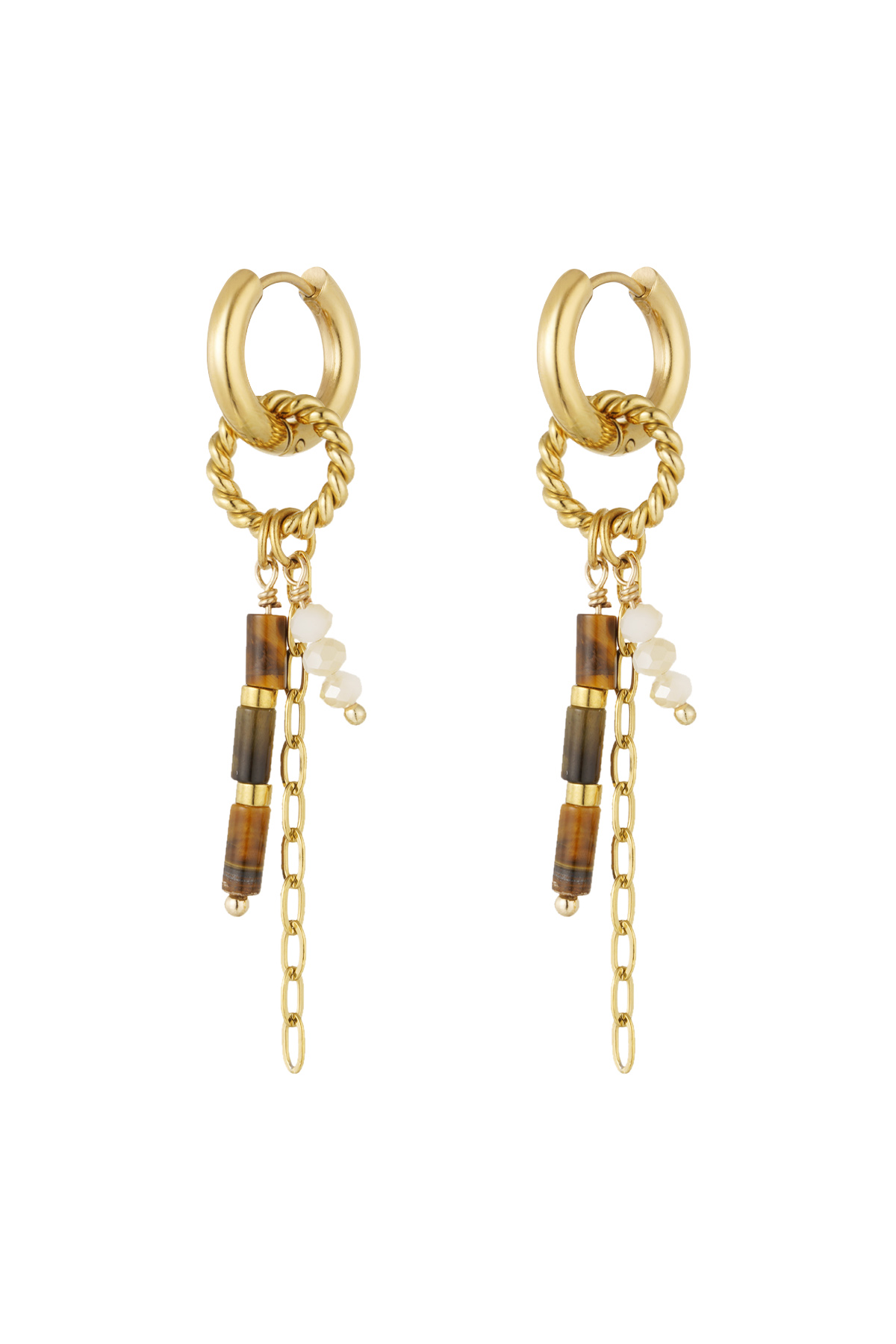 Earrings mixed with beads - brown gold
