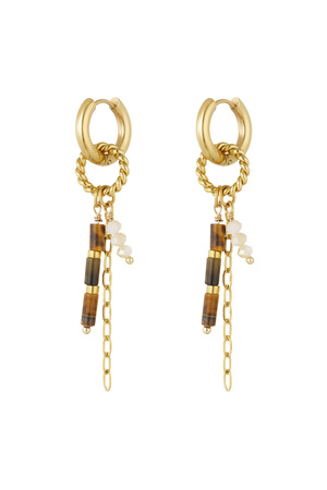 Earrings mixed with beads - brown gold h5 