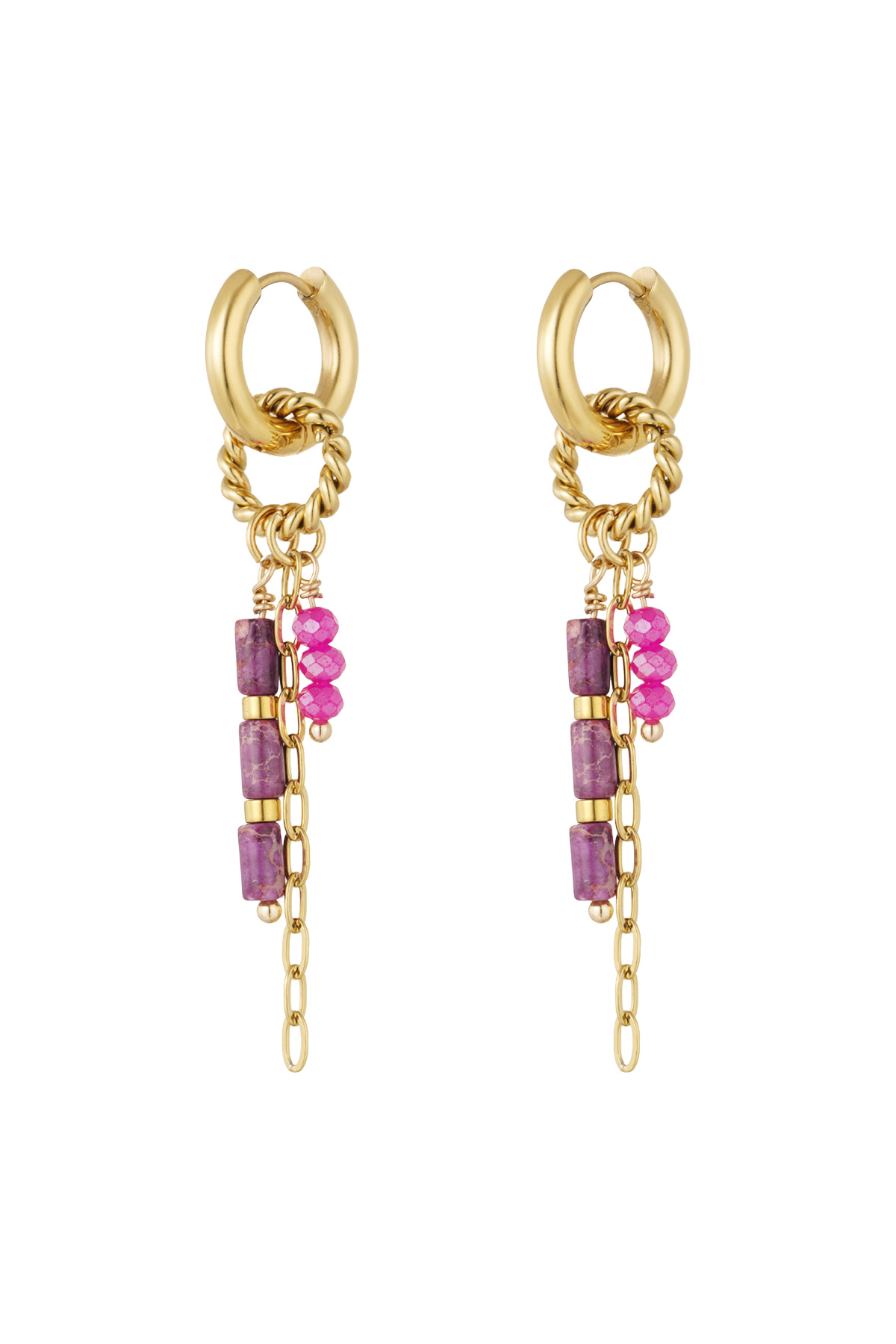 Earring many pendants - purple