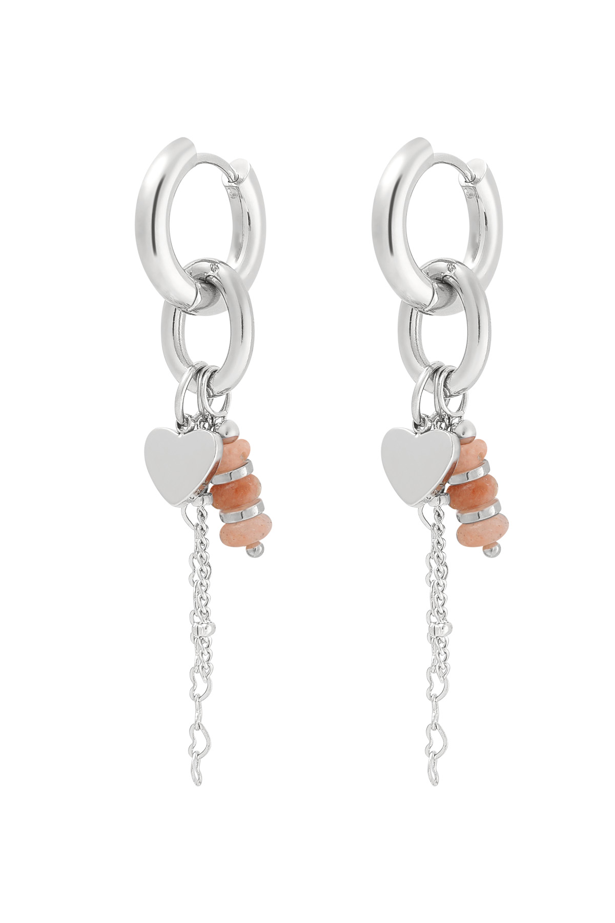 Boucles d'oreilles détails coeurs rose - argent h5 