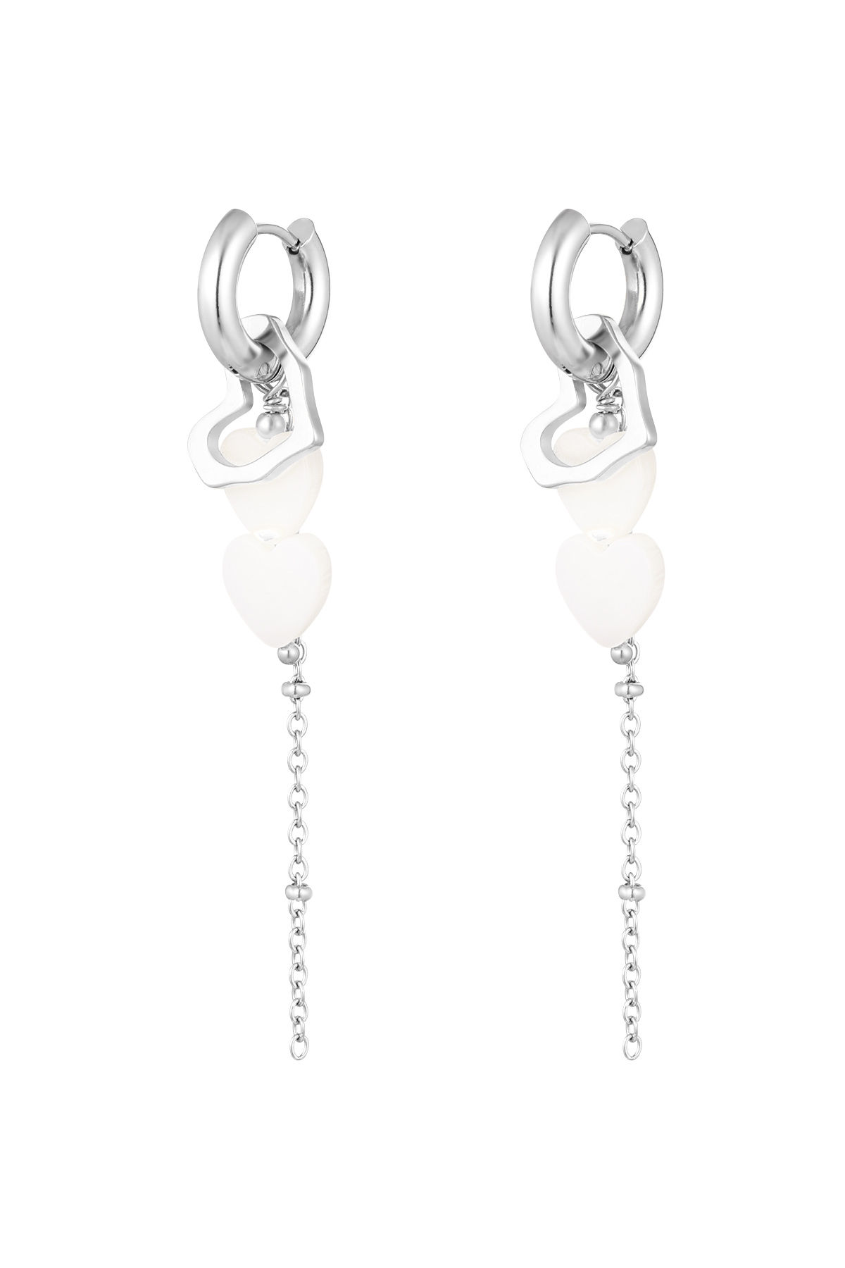 Earrings with heart pendants - silver Stainless Steel 