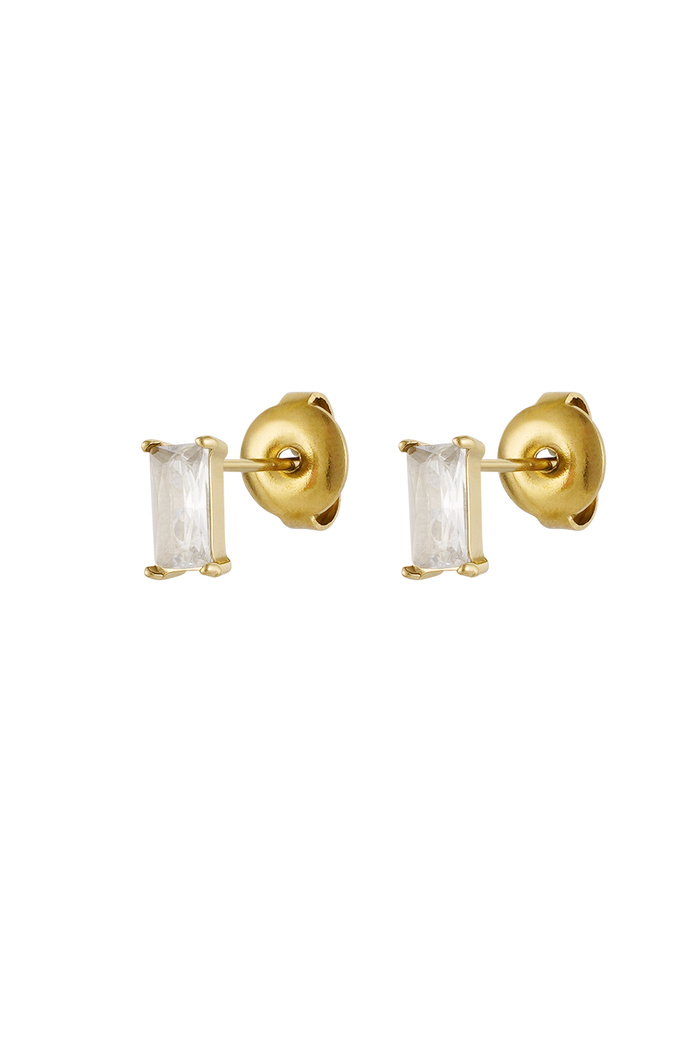 Ear studs rectangular stone - gold/white 