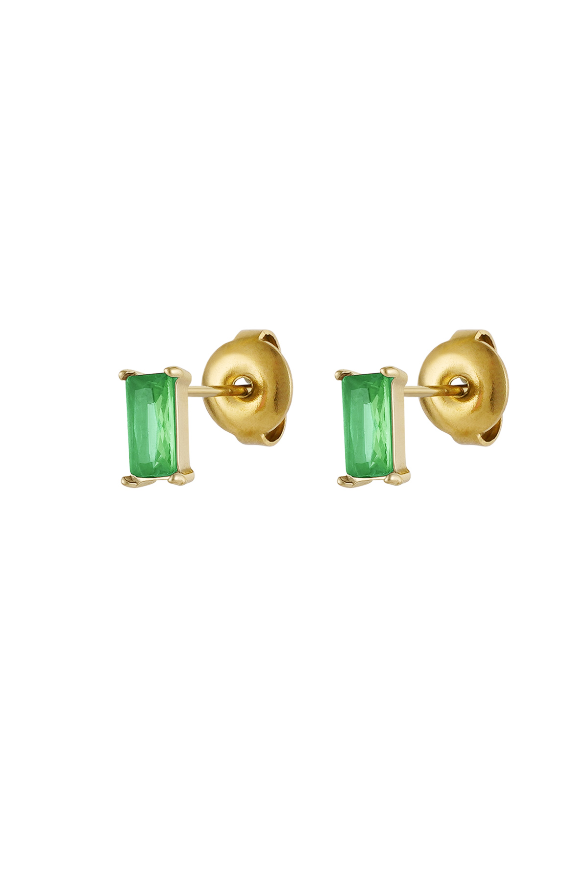 Ear studs rectangular stone - gold/green 