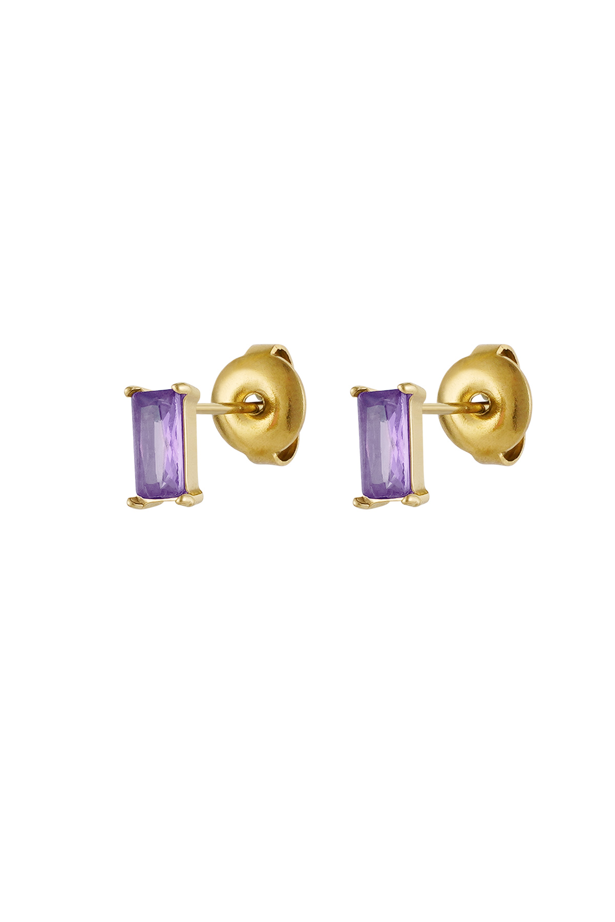 Clous d'oreilles pierre rectangulaire - doré/violet 