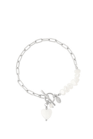 Bracelet perles coquillage et coeur - argent h5 