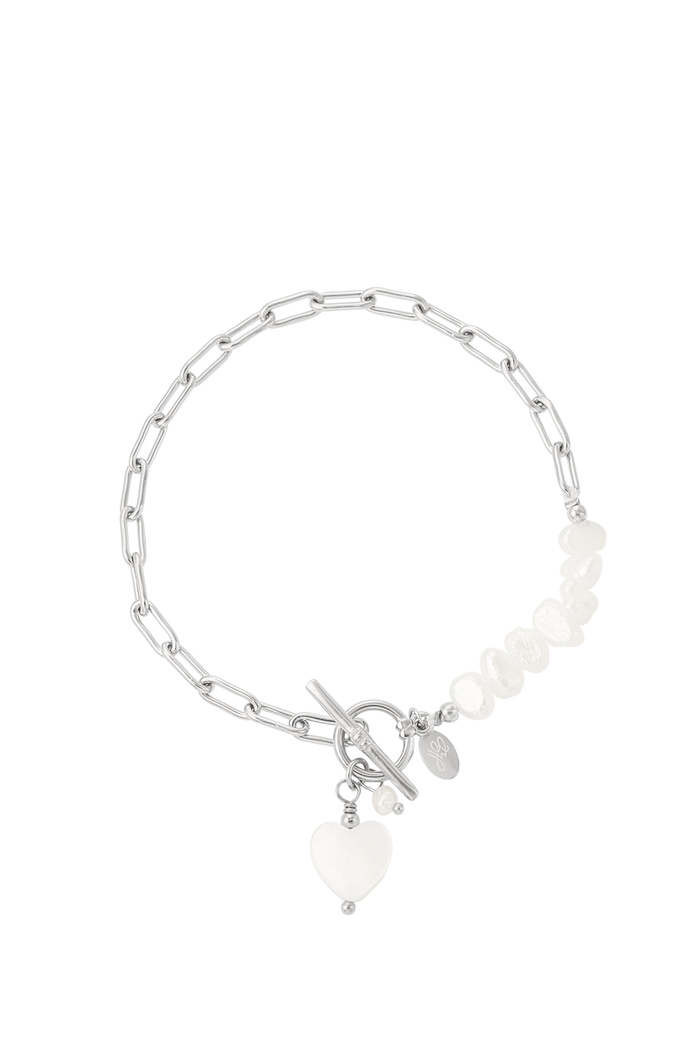 Bracelet perles coquillage et coeur - argent 