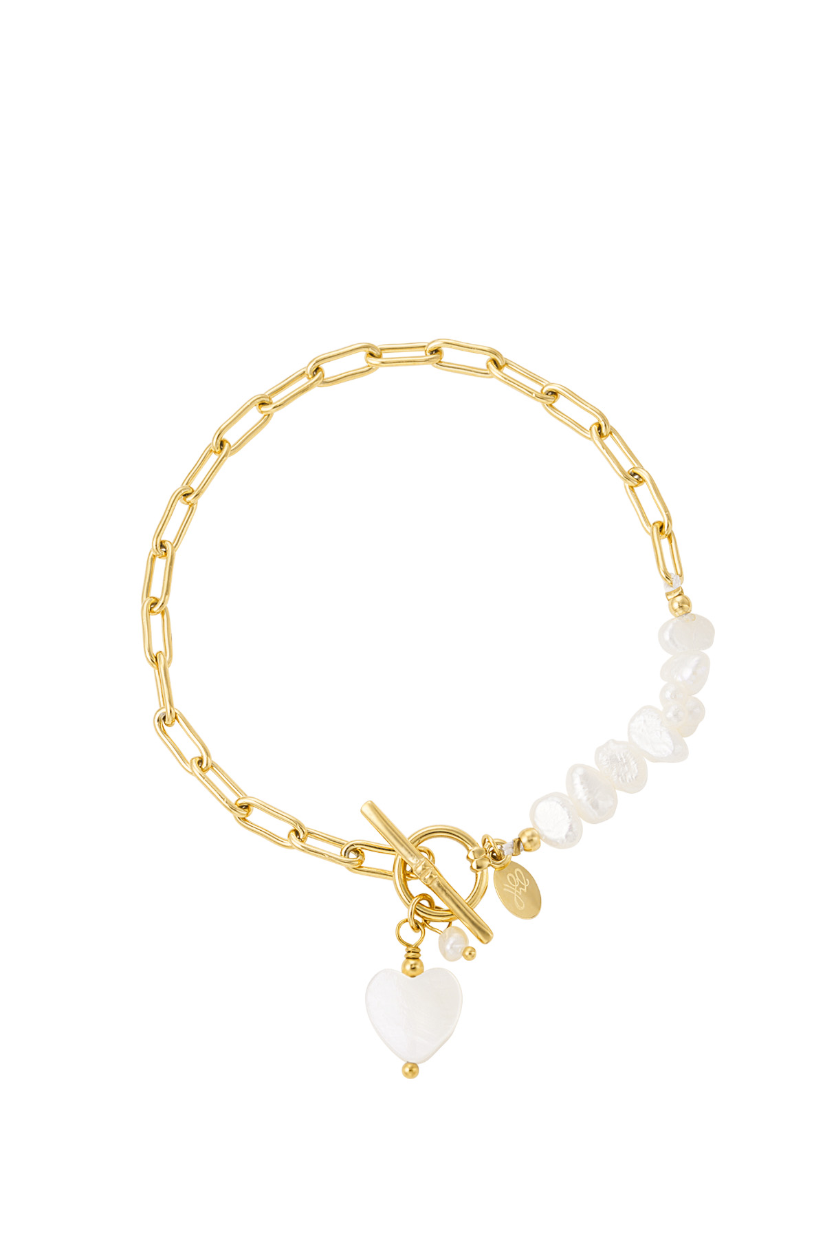 Bracelet perles coquillage et coeur - doré h5 