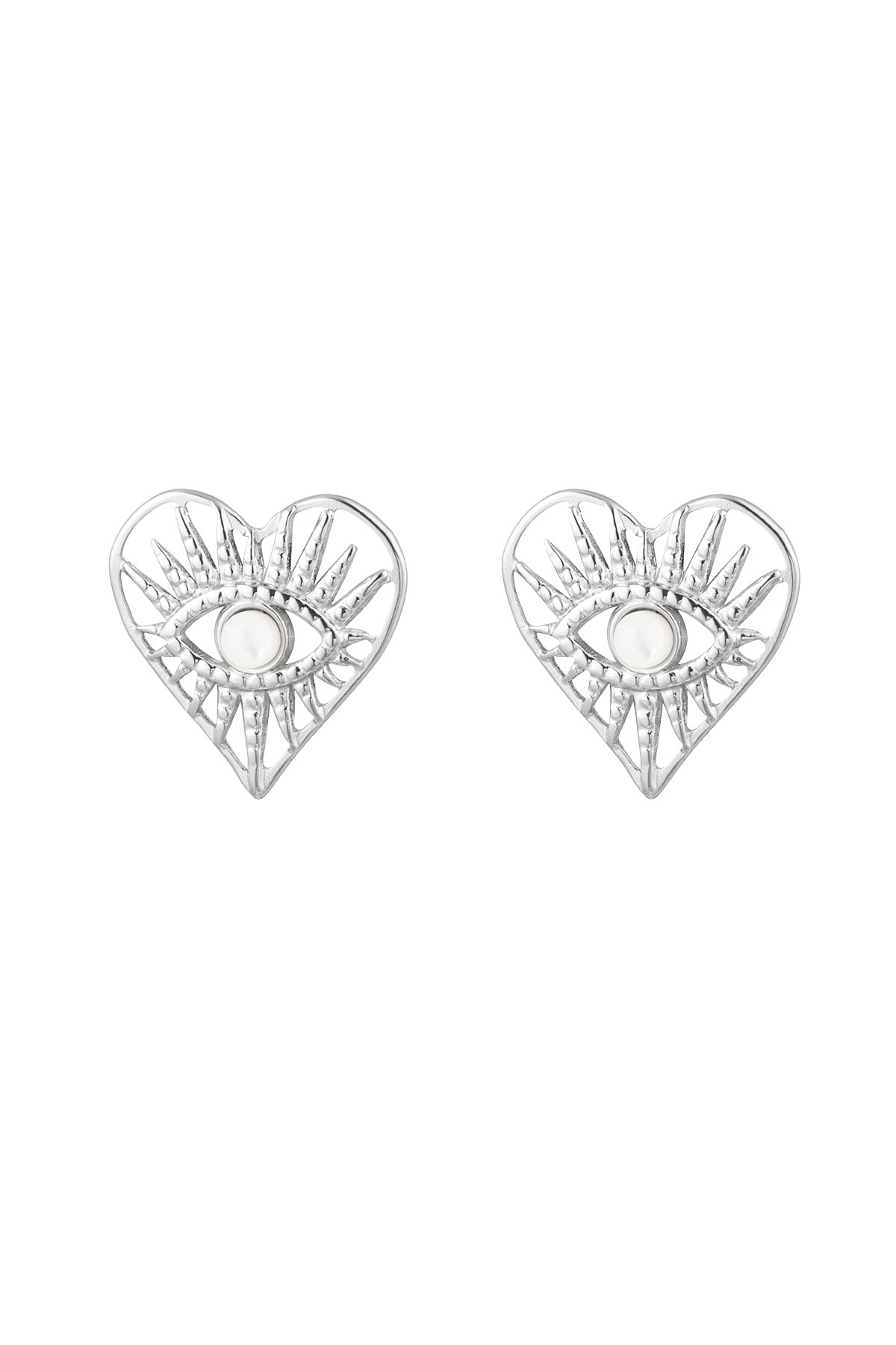 Ear studs heart with eye - silver h5 