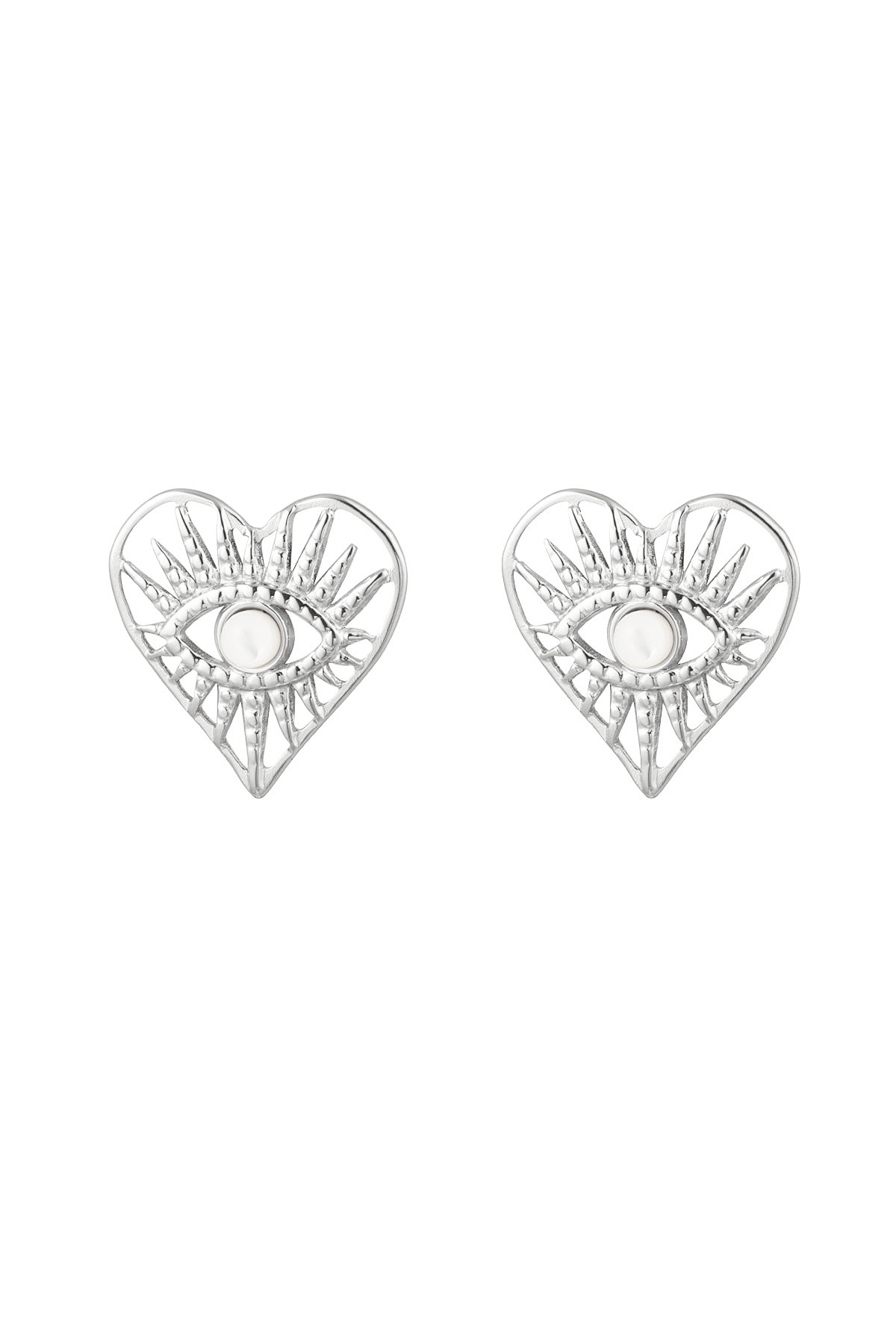 Ear studs heart with eye - Silver Color color 2