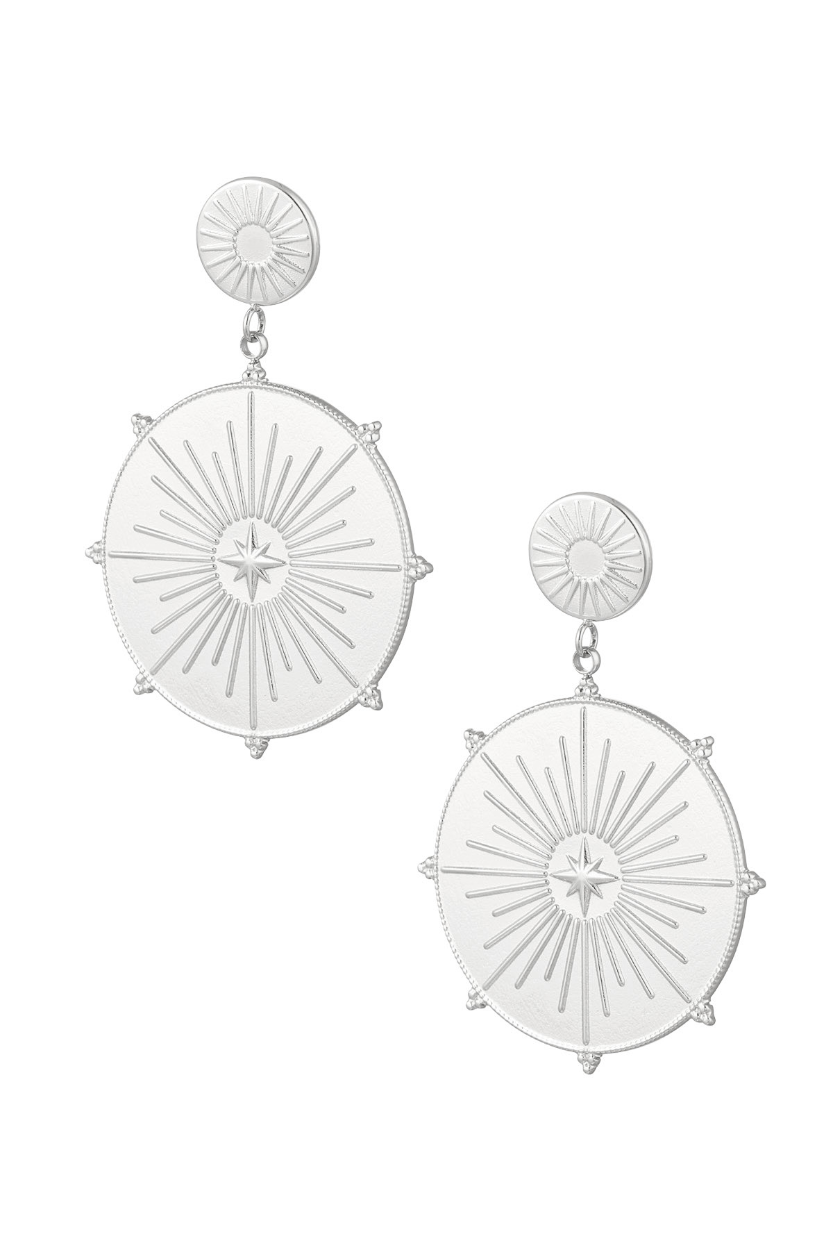 Earrings large round charm - silver