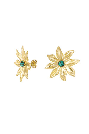 Stud earrings flower with stone - gold/green h5 