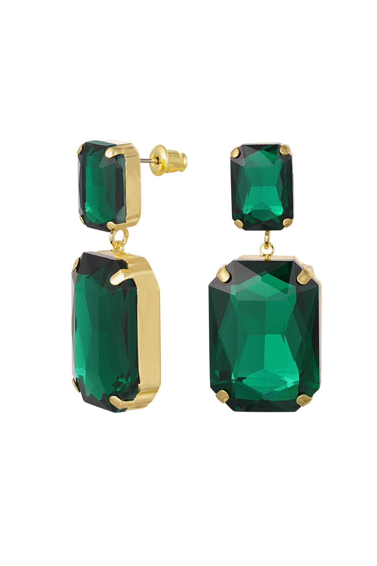 Pendientes 2 perlas de vidrio - verde y dorado Perlas de vidrio