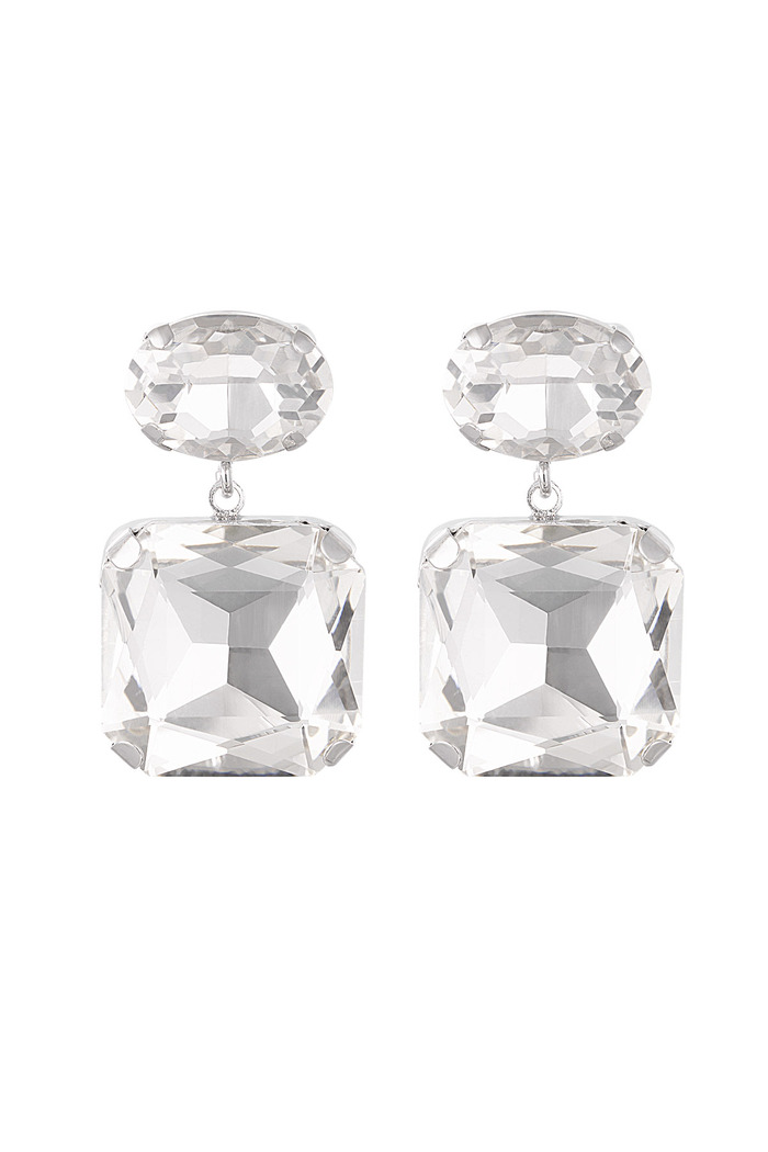 Pendientes perlas de vidrio cuadradas/redondas - plata Perlas de vidrio 