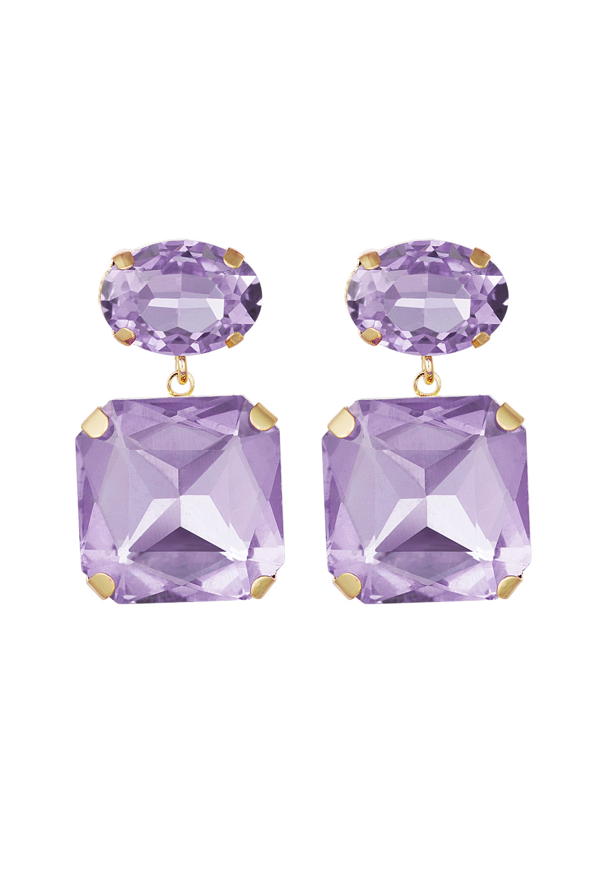 Boucles d'oreilles perles de verre carrées/rondes - Perles de verre violet
