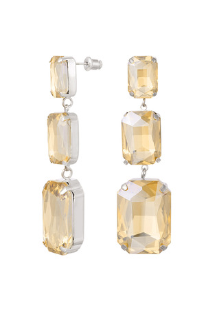 Boucles d'oreilles trois perles de verre en enfilade - perles de verre champagne h5 