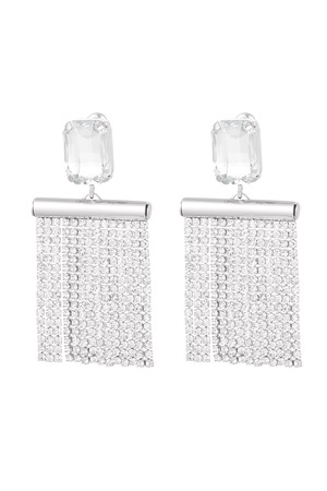 Boucles d'oreilles rideau de paillettes avec pierre - Perles de verre argentées h5 