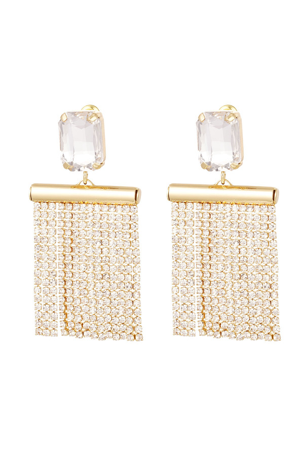 Boucles d'oreilles rideau de paillettes avec pierre - perles de verre dorées