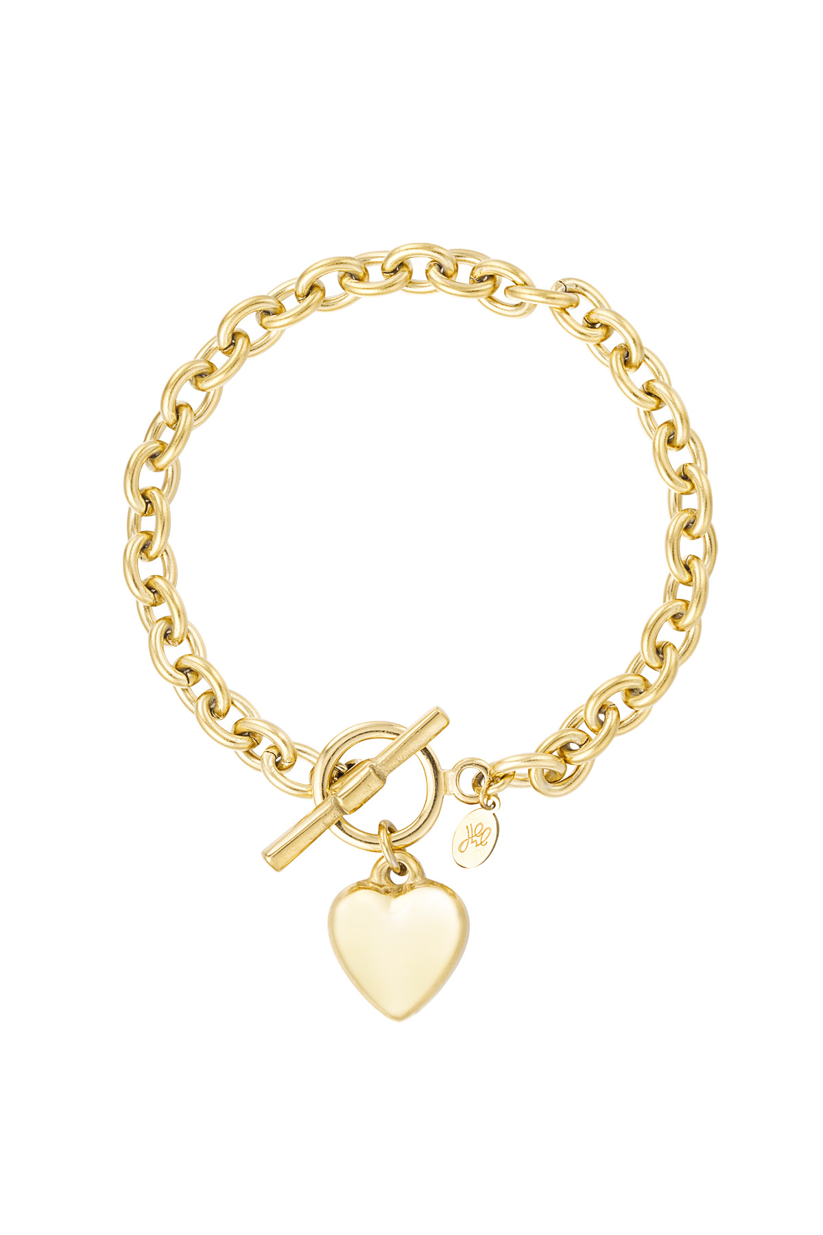 Link bracelet with heart - gold