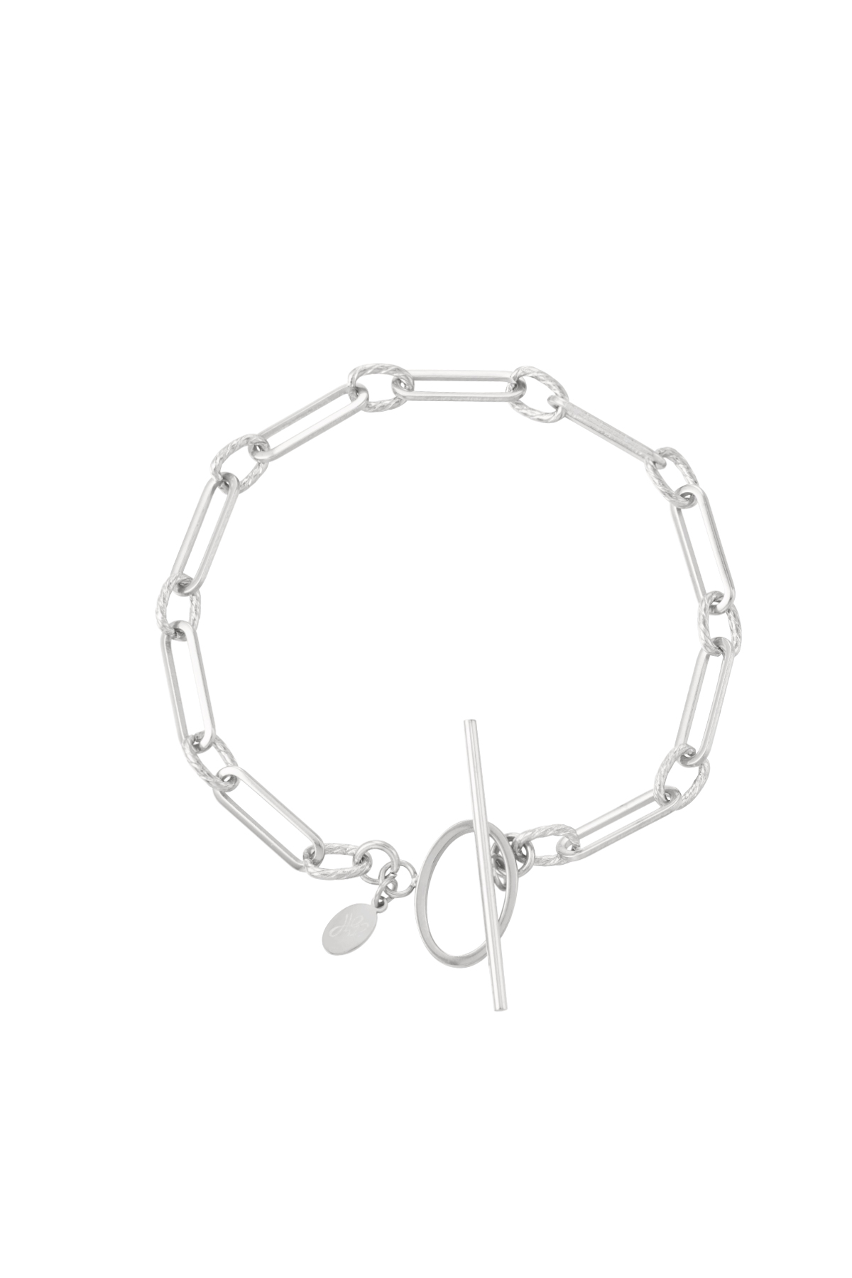 Thin link bracelet with round closure - silver 